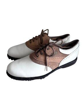 FootJoy Womens Golf Shoes Leather Upper Size 8.5 Narrow Tan/White Classic